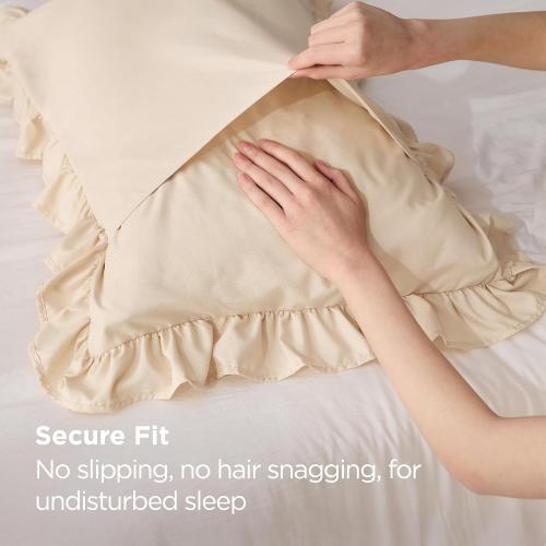 Bedsure Ruffle Pillow Cases Standard Size Set of 2, Beige Pillow Shams | 2.7 French Ruffles, Distressed Vintage Shams, Envelope Closure, Double-brushed Microfiber, 20 x 26, Wrinkle Fade Resistant