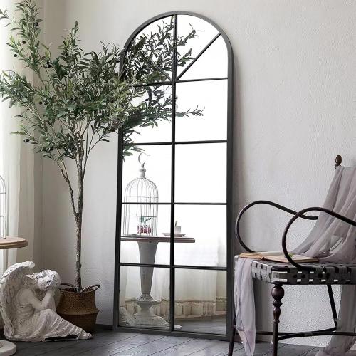 Floor Full Length Mirror, Black Arched-Top Mirror Full Length, Large Window Pane Body Mirrors, 65x22 Wall Mounted Standing Mirrors Hanging or Leaning for Bedroom, No Stand