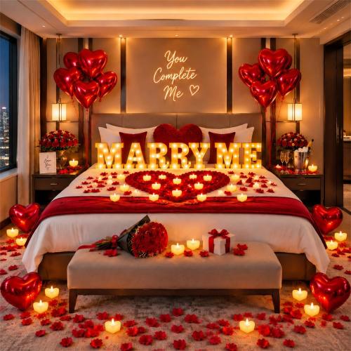 Hortsun Marry Me Light up Letters Proposal Decorations Red