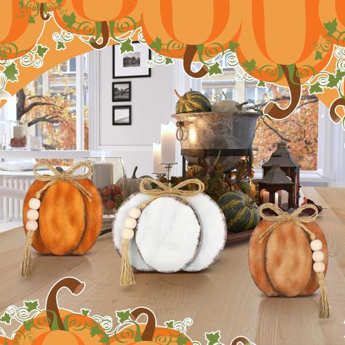 Cinnvoice 3 Pcs Fall Decorations for Home Pumpkin Table Decor