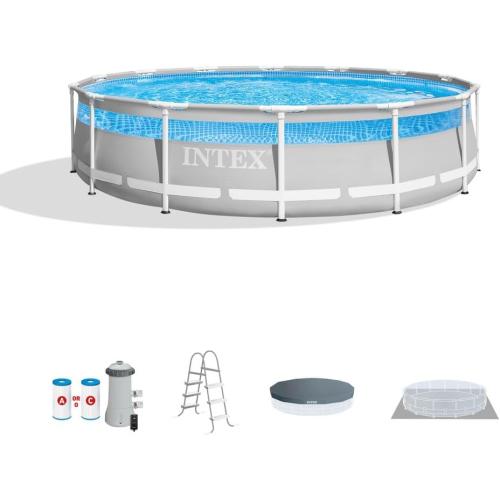 INTEX 26721EH 14ft x 42in Prism Frame Clearview Premium Above Ground Pool Set: Includes 1000 GPH Krystal Clear Cartridge Filter Pump – 3357 Gallon Capacity – Age Grade 6