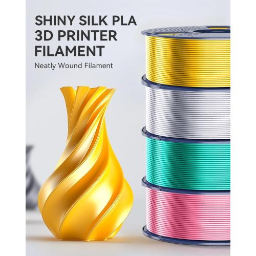 SUNLU 3D Printer Silk Filament,Shiny Silk PLA Filament 1.75mm, Smooth Silky Surface, Great Easy to Print for 3D Printers, Dimensional Accuracy  /- 0.02mm, Silk Light Gold 1KG