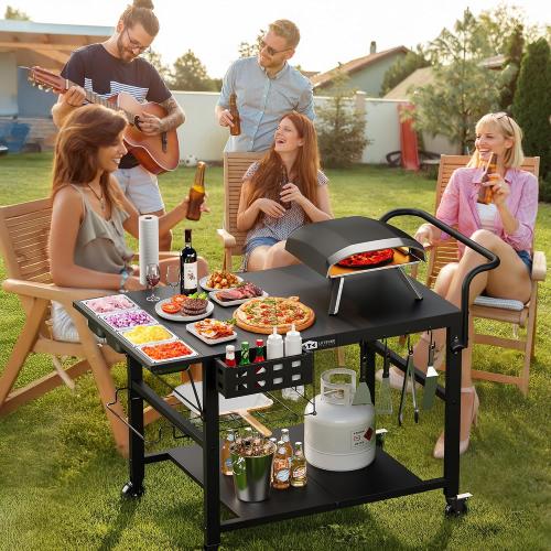Leteuke Pizza Oven Table, Grill Cart Table for Blackstone Griddle, Outdoor Pizza Oven Stand Fits Ninja, Cuisinart, Gozney, Solo Stove, BBQ Prep Tables Station with Seasoning Tray, 47.2x27.5x35.8