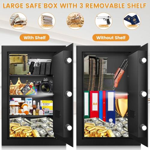 5.5 Cuft Fireproof Safe For Home Documents, Safe Box Fireproof Waterproof, Security Fire Safes Box With Programmable Digital Keypad Keys, Silent Mode, Large Combination Money Safety Box For Jewelry