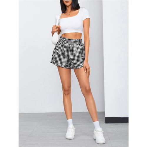 MakeMeChic Women's Gingham Shorts Ruffle High Waist Lounge Pajama Bottom
