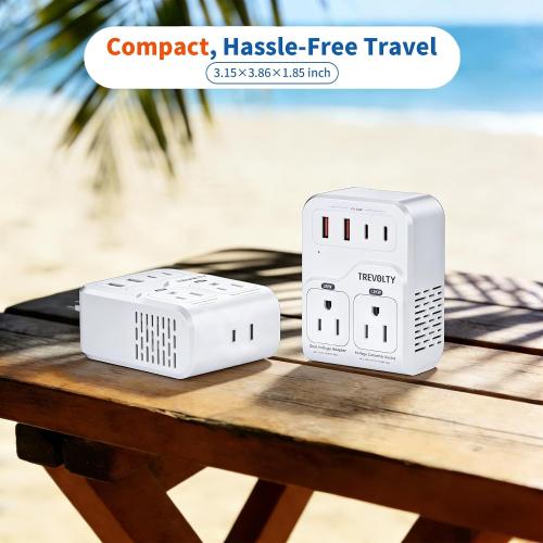 2000W Voltage Converter US to Europe for Hair Dryers, 7-in-1 220V to 110V Converter for European Travel with 3 AC/2 USBA/2 USBC Ports (PD20W), Universal Travel Adapter with Type G C Plugs