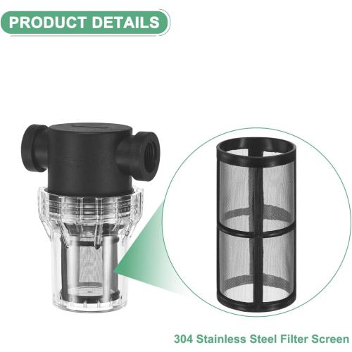 M METERXITY 2-Pack 100 Mesh Stainless Steel Filter Screen, Reusable Water Pump Strainer Replacement for Sediment Filter T Strainer, Inline Water Filter Accessory [Black]