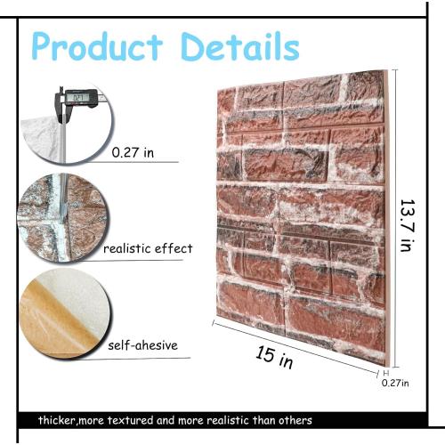 Faux Brick Wall Panels, 40 PCS, Red | 3D Wall Panels Peel and Stick, XPE Foam 3D Wallpaper, Self-Adhesive Faux Stone Wall Panels for Bedroom, Stairs, Kitchen