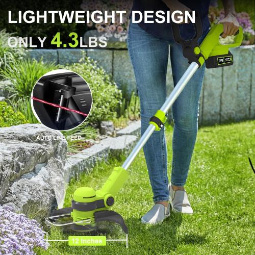 21V String Trimmer Cordless, Battery Powered, Electric Grass Trimmer with 2 x 2.0Ah Batteries, 12 Inch Trimmer and Edger with 4 Bonus Spools for Lawn, Garden