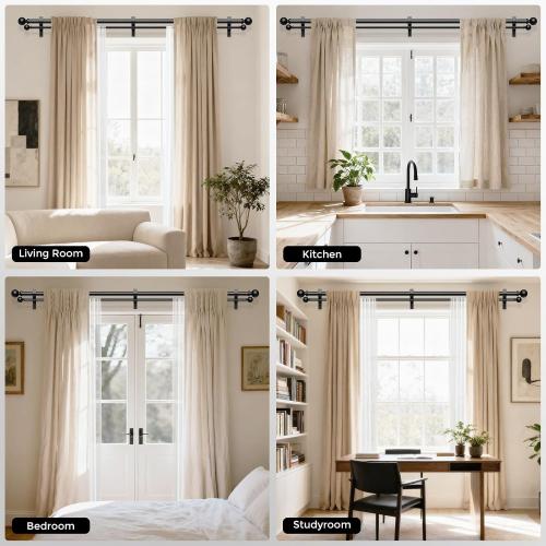 36-122 Inch Double Curtain Rod, Matte Black Heavy Duty Dual Rods