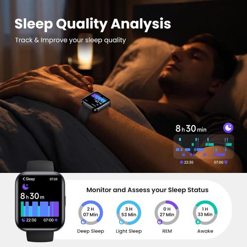 Smart Watches for Men Android & iPhone, 1.8 HD Alexa Built-in Smartwatches Fitness Tracker Watch with Bluetooth Calls, IP68 Waterproof, Heart Rate/Sleep/SpO2 Monitor, 110 Sport Modes - Black