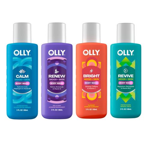 OLLY Body Wash Mixed Pack 4 Count, Calm, Renew, Bright, Revive