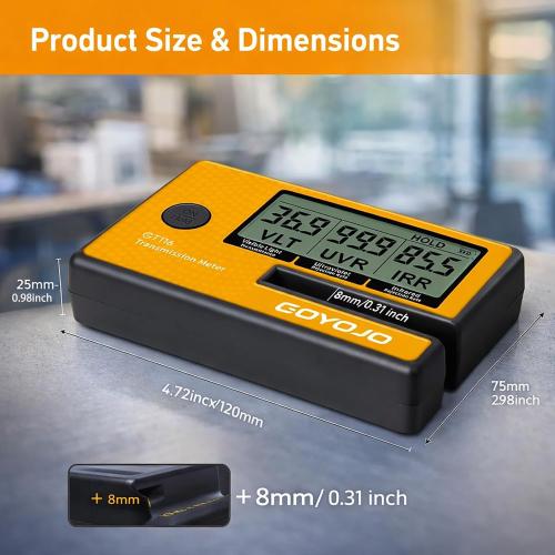 Labs Tint Meter Works on Side Windows, Digital Tint Solar Film Car Transmission Meter with Automatic Calibration, 3-in-1 Solar Film Meter VL UV IR Detection, for Automotive Window Tint Shop Stay Legal