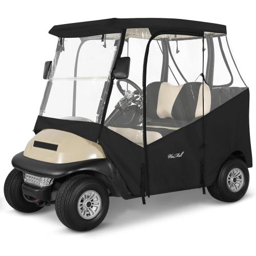 Golf Cart Enclosure 2 Passenger for Club Car Precedent Tempo Onward 2-Person Seaters 600D Waterproof Transparent Driving Rain Cover with 4-Sided Clear Windows Mirror Zipper Roll-Up Door Black