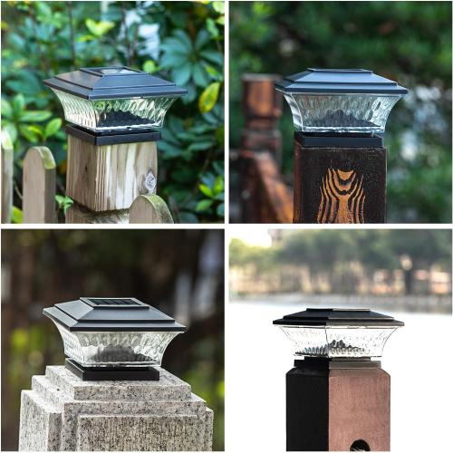 HUYIENO Solar Post Cap Lights Outdoor LED Lighting Deck Fence Cap Light Two Light Modes Warm White/Bright White Suitable for 4x4 Wooden Posts Black 2PK