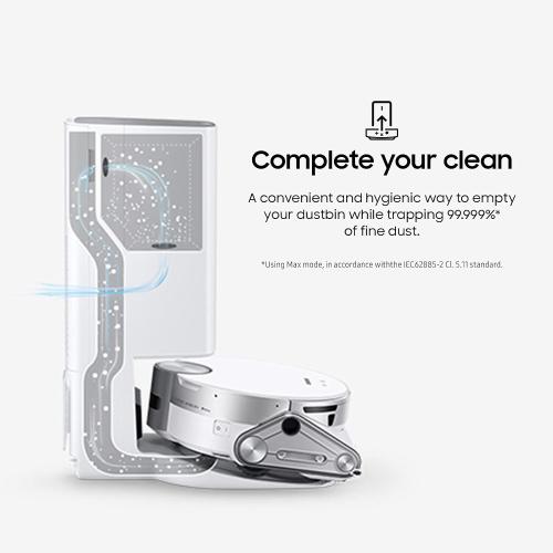 SAMSUNG Jet Bot AI  Robot Vacuum Cleaner w/ Object Recognition, Intelligent Cleaning, Clean Station, 5-Layer Filter, Touchless Dust Removal for Hardwood Floors, Carpets, VR50T95735W, White