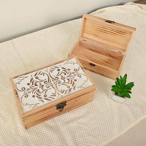 Wooden Storage Box Set of 2 - Hand Carved Floral Decorative Boxes