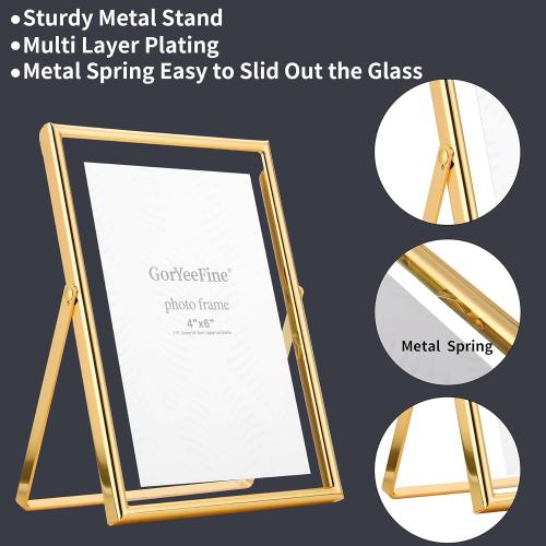 Gold 4x6 Floating Frame 2pack for picture(2x3'',3.5x5''),Adjustable Tabletop/Shelf floating Photo Frame 2x3'',Classy Metal Gift Frames for Wedding,Christmas,Birthady,Home or Office Decor.