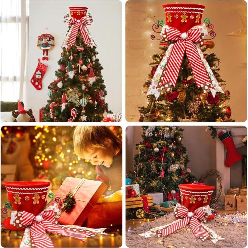 Gingerbread Christmas Decorations Indoor, Red Velvet Christmas Tree Top Hat with Gingerbread Man Motif, Baking-Themed Gingerbread Man Tree Tooper Hat Decor, Candy Cane Christmas Decorations