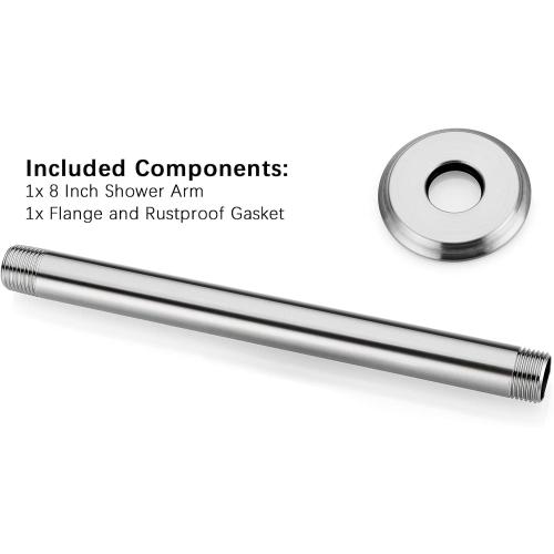 8 Inch Shower Arm and Flange Brushed Nickel, Ceiling Mounted Shower Arm for Rain Shower Head