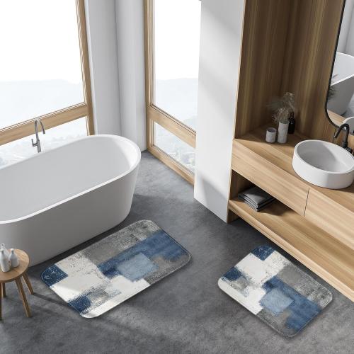 Britimes Bathroom Rug Mat Set of 2, 16x24   20x32 Inch, Abstract Blue White
