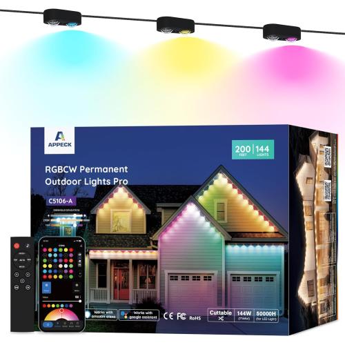 APPECK Permanent Outdoor Lights Pro, 200ft with 144 RGBCW Eaves Lights