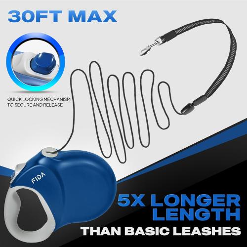 Fida Upgraded Retractable Dog Leash, 30ft, Heavy Duty, Blue