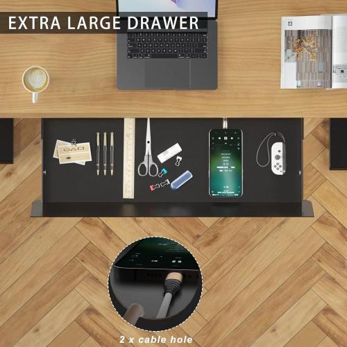 Large Under Desk Mounted Sliding Drawer with 2 Cable Hole and 60 Degree Tilt Panel to Pull Out, 22.4'' Long & 9.2'' deep Large Storage Organizer for Sit Stand Workstation