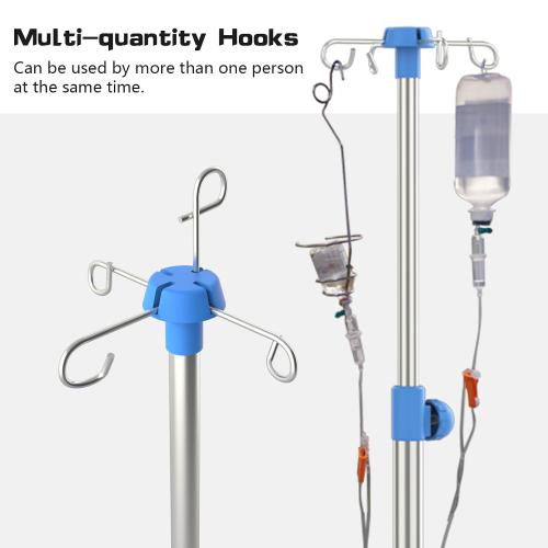 IV Pole with Wheels Medical Portable IV Stand with 4 Hooks and Tray, 52.3“ to 70.8” Height Adjustable, IV Pole Stand for Hospital, Home and Outdoor Use
