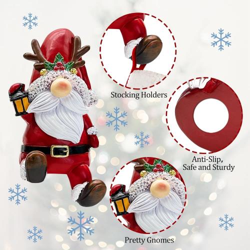 4 Pack Christmas Stocking Holders for Mantle, Gnome Stocking Hangers for Mantel, Christmas Stockings Hooks