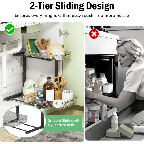 ARSTPEOE Under Sink Organizer - 2 Pack Multi-Purpose Pull-Out Storage Shelf