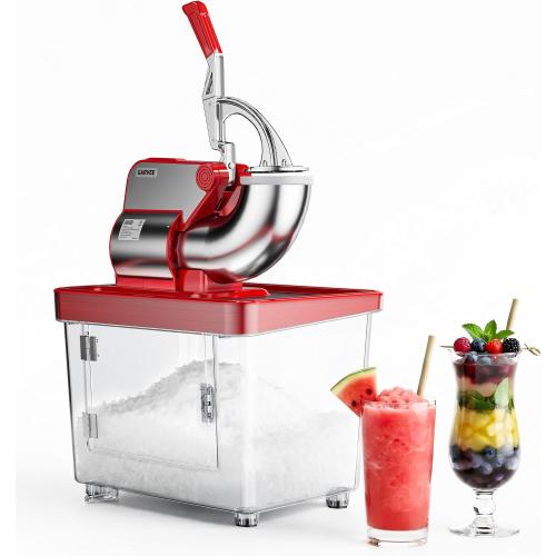Commercial Ice Crusher 661LBS/H, 300W Electric Snow Cone Machine with 4 Stainless Steel Blades, 1450RPM, 8.98Gal Hopper Shaved Ice Maker with Safety On/Off Switch for Home, Restaurants, Bars, Red