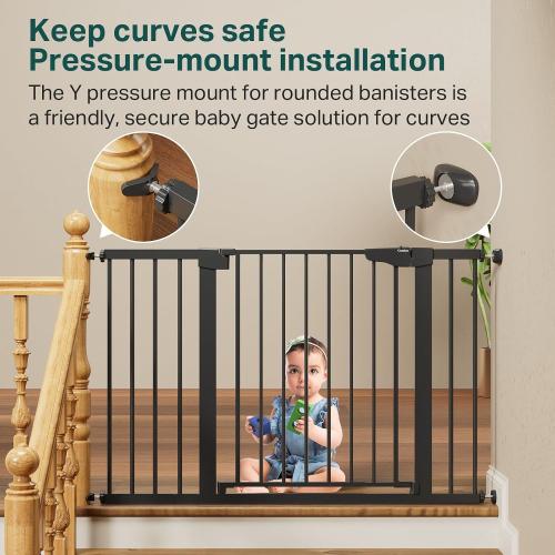 Cumbor 29.7-48 Baby Gate for Stairs, Mom's Choice Awards Winner-Dog Gate for Doorways, Auto Close Safety Pet Gate for Dogs Indoor, Easy Install Pressure Mounted Child Gate with Walk Thru Door, Black