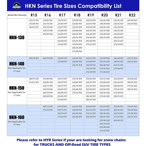 Snow-Chains Auto Fixing 1 Min Quick Fit Easy Installation Tire-Chains, Portable Reusable Universal Emergency Tire Traction Chain for Passenger Car, Pickup Trucks and SUV - Set of 2 (HKN-140)