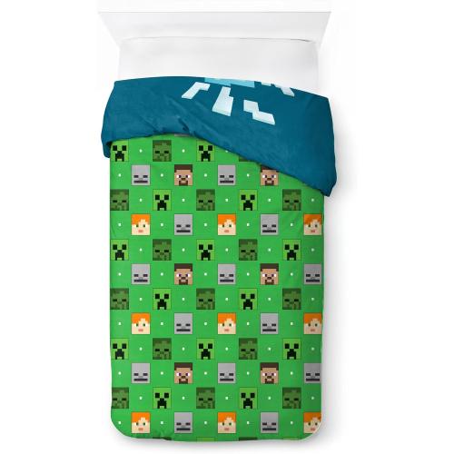 Jay Franco Duvet Cover Set – 2 Piece Comforter Cover and Sham Set, Super Soft Cozy Kids Bedding (Insert Not Included) Blue - Minecraft, Twin