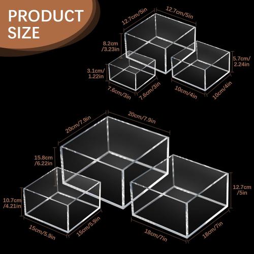 6 Pcs Acrylic Risers Cube Stands, Clear, 3 to 8 Inch, Square