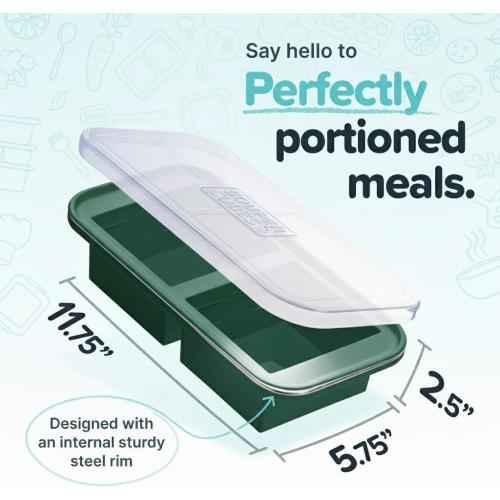 Souper Cubes 2 Cup Silicone Freezer Tray with Lid, Perfect for Storing Lasagna, Leftovers, Sauces, Portioned Meals and More, Silicone Freezer Mold for Meal Prepping - Kale - 1-Pack