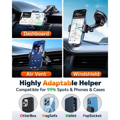 Qifutan Car Phone Holder Mount Phone Mount for Car Windshield Dashboard Air Vent Universal Hands Free Automobile Cell Phone Holder Fit for iPhone Smartphone Camera Mounts