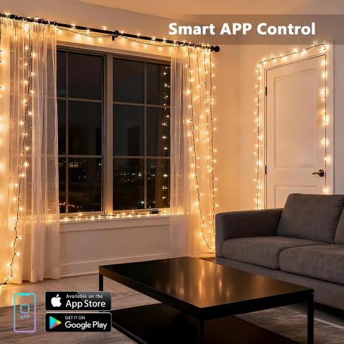 BrizLabs Smart Christmas Lights, 66 ft 200 LED Warm White String Lights