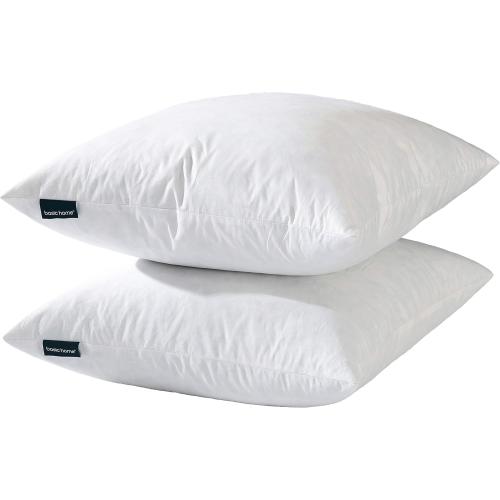 basic home® Hotel-Style 18x18 Goose Feather Pillow Insert for Sofa & Bed - 100% Odorless & Plump Cushion Filler - 233TC Cotton with Inner Liner to Prevent Poking (18x18 Inch)
