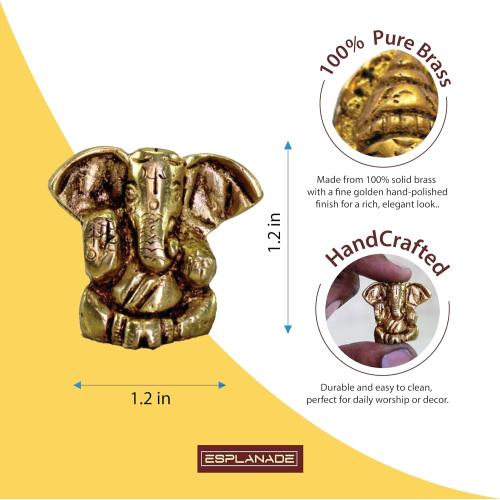 eSplanade Brass Ganesha Idol for Car Dashboard God Idol - 2 Inches Ganesha Murti for Desk Decor, Ganapati Statue, Ganapathi Sculpture | Antique Decor Item | Home Decor Gift Showpieces