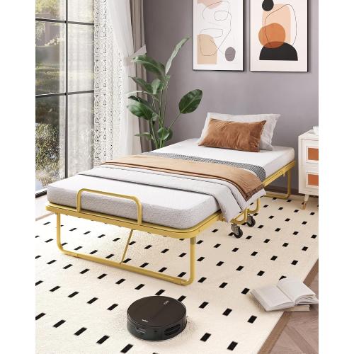 Ferlizer Folding Bed with Mattress  Space-Saving Guest Cot, Gold