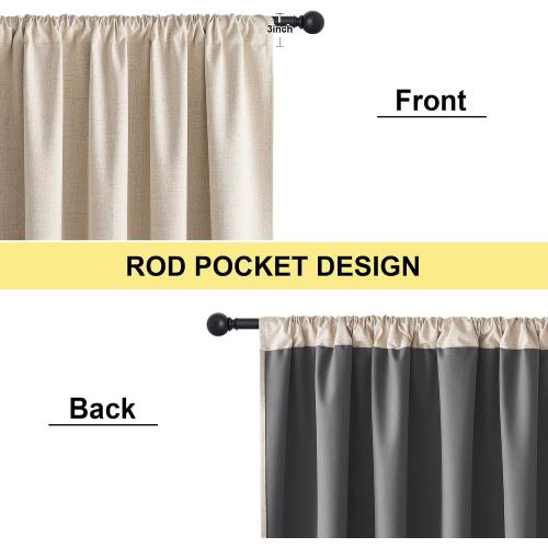 NICETOWN Cream Linen 100% Blackout Curtains, 2 Panels Set, 52 x 90 Inches, Rod Pocket Style, Thermal Insulated Room Darkening Drapes for Bedroom, Living Room, Nursery, Modern Farmhouse Decor