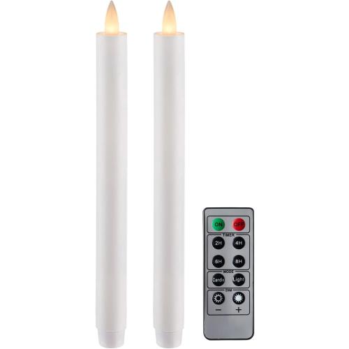 Flameless Taper Candles Flickering with Remote and Timer, 3D Moving Flame Taper Candle Battery Operated to 400 Hours, 9 Inch Window Candles, (White)