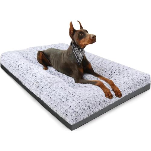 POCBLUE Deluxe Washable XL Dog Bed Dog Crate Mat 41 inch Comfy Fluffy Kennel Pad Anti-Slip for Dogs Up to 90 lbs, 41 x 27, Grey