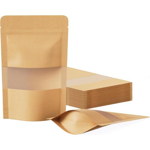 FireKylin 100 Pcs Resealable Bags, Matte Window, Paper, Brown,3.5 x 5.5 in