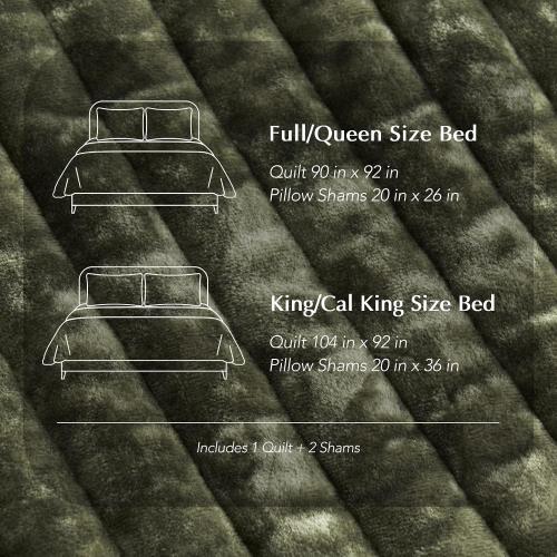 EVERGRACE Velvet Quilt Set King Size, Luxurious Soft Striped Channel Bedding Set, Lightweight Velvet Comforter for All Season, Oversized Bedspread Coverlet with 2 Matching Shams, Olive Green