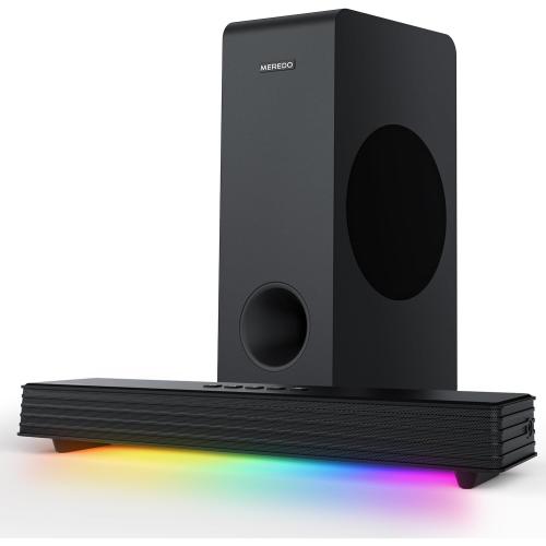 MEREDO Desktop PC Soundbar with Subwoofer: 15.9 Low-Profile RGB 160W Peak