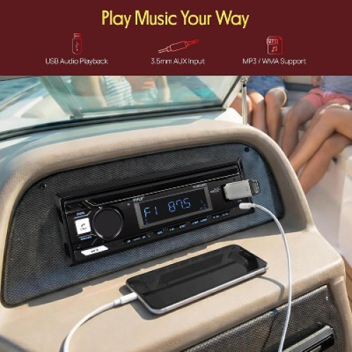 Pyle Bluetooth Marine In-Dash AM/FM Stereo Receiver - Black