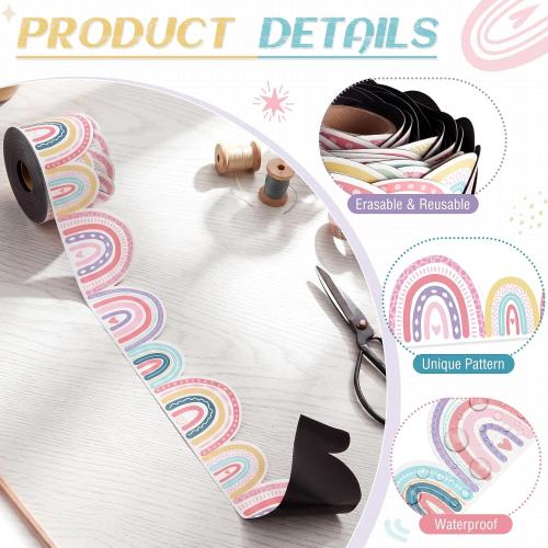Tenceur 48 ft x 2.76 Inch Rainbow Magnetic Whiteboard Border,Happy Color